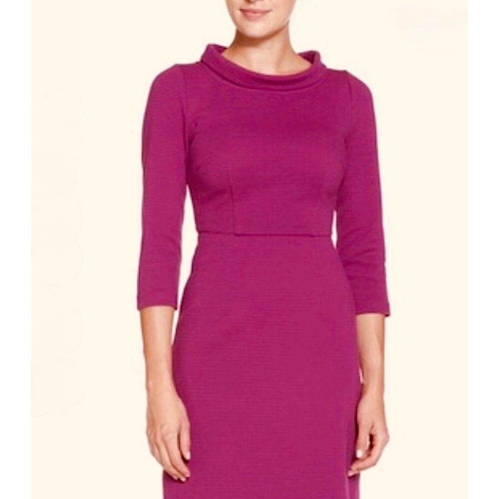 Boden Zoe Ribbed Funnel Neck Sheath Dress 18L Long Magenta Pink Stretch Knit